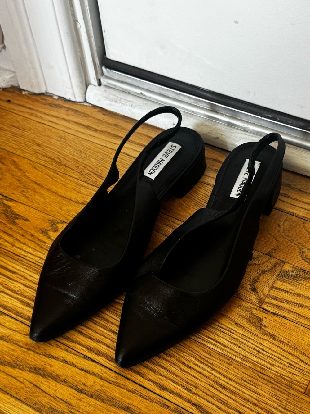 Steve Madden Black Pointed Slingback Flats with Low Heel